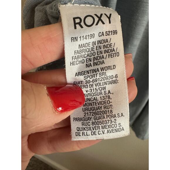 Roxy Women’s Medium Blue Cotton V-Neck Embroidered Sleeveless Mini Dress - Picture 12 of 14